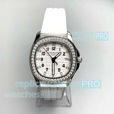 PPF Swiss Clone Patek Philippe Aquanaut 5067A White Dial Diamond Quartz Ladies Watch 35.6mm
